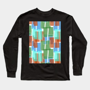 Colorful Green Mid Century Modern 60s Style Geometric Cut Outs Pattern Long Sleeve T-Shirt